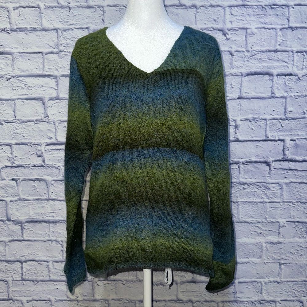 Vintage Columbia Gorpcore Blue/Green Wool Blend V-Neck Rustic-chic Sweater S